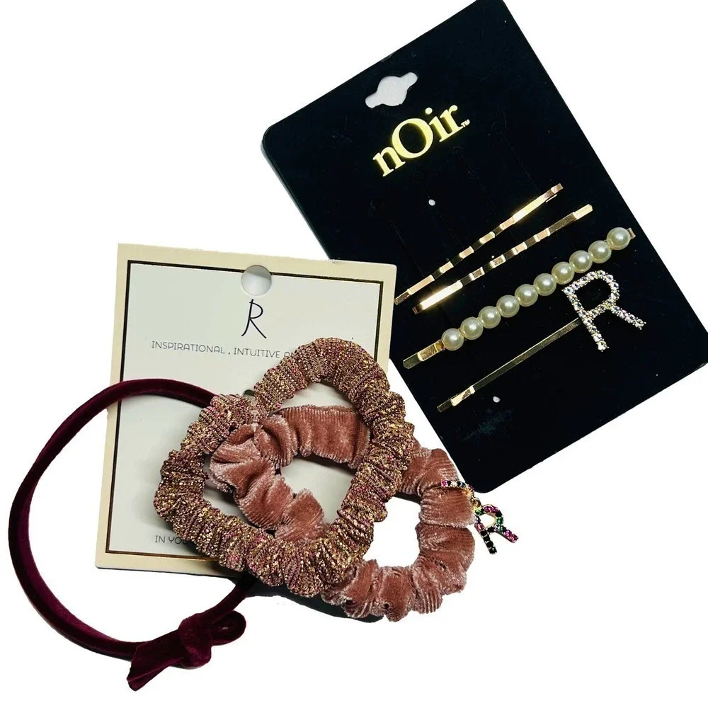 Nordstrom Initial ' R ' Bobby Pin Scrunchie Set Pearl Rhinestone